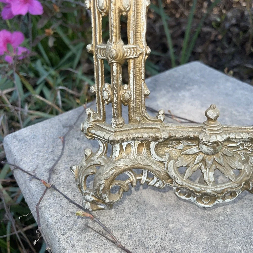 Rare Cherub Antique Ornate Cast Iron Angel Harp Picture Photo Frame 14
